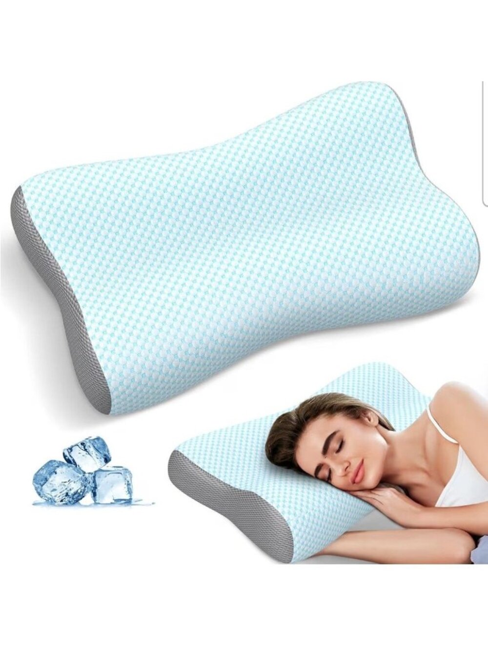 Ergonomic Memory Foam Pillow w/Cooling Ice Silk Cover For Neck/Shoulder Pain